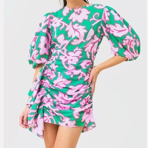 RHODE Green and Pink Floral Mini Dress